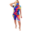 Colorful women clothing  short sleeve tie dye casual two piece shorts set fashion two piece set summer